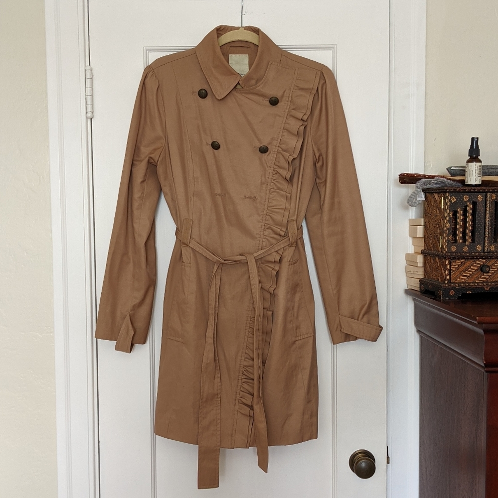 Anthropologie Elevenses Ruffled Trench Coat